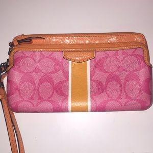 Pink & Orange Coach wristlet wallet